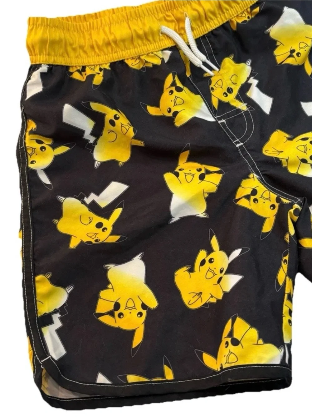 Pokémon Pikachu Boys Swim Set Size M Shirt & Swim Trunks Black Yellow Cartoon